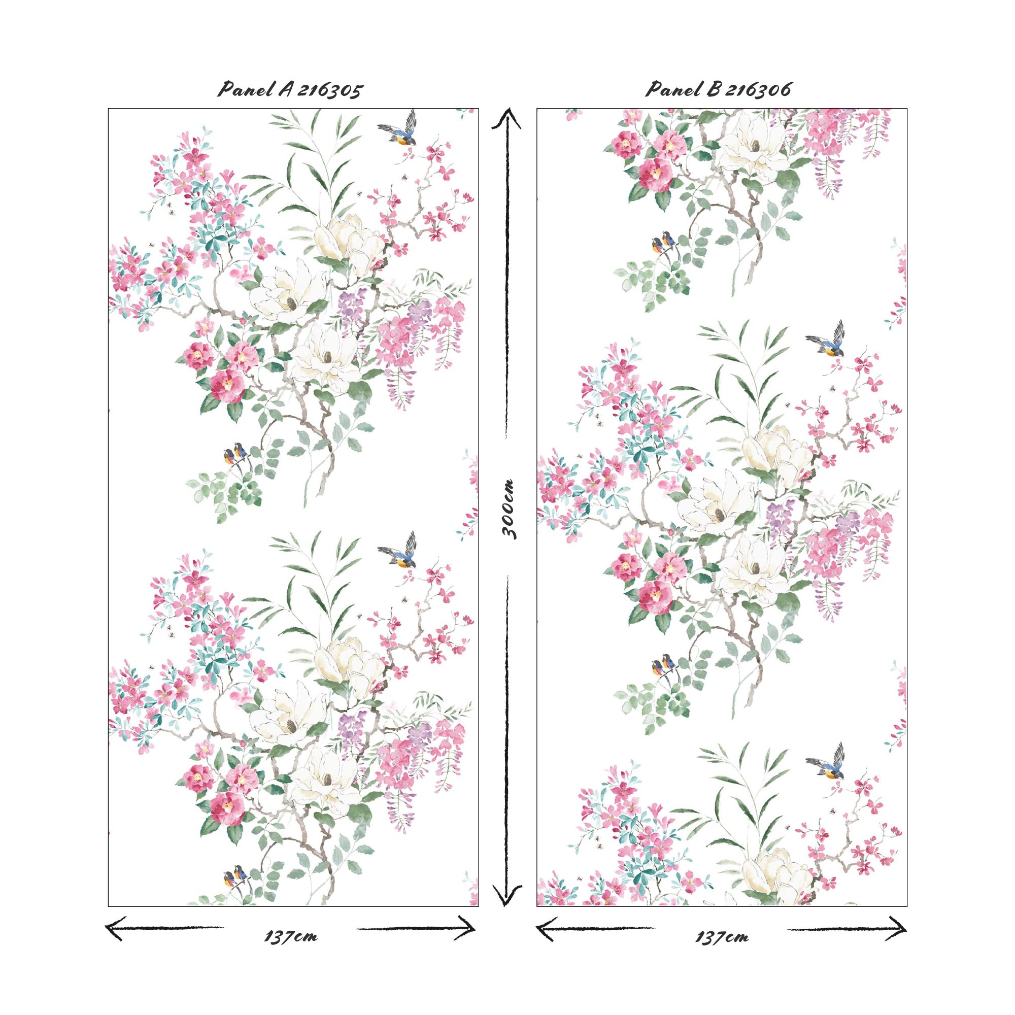 interior library - Magnolia & Blossom Panel B 216306 Sanderson